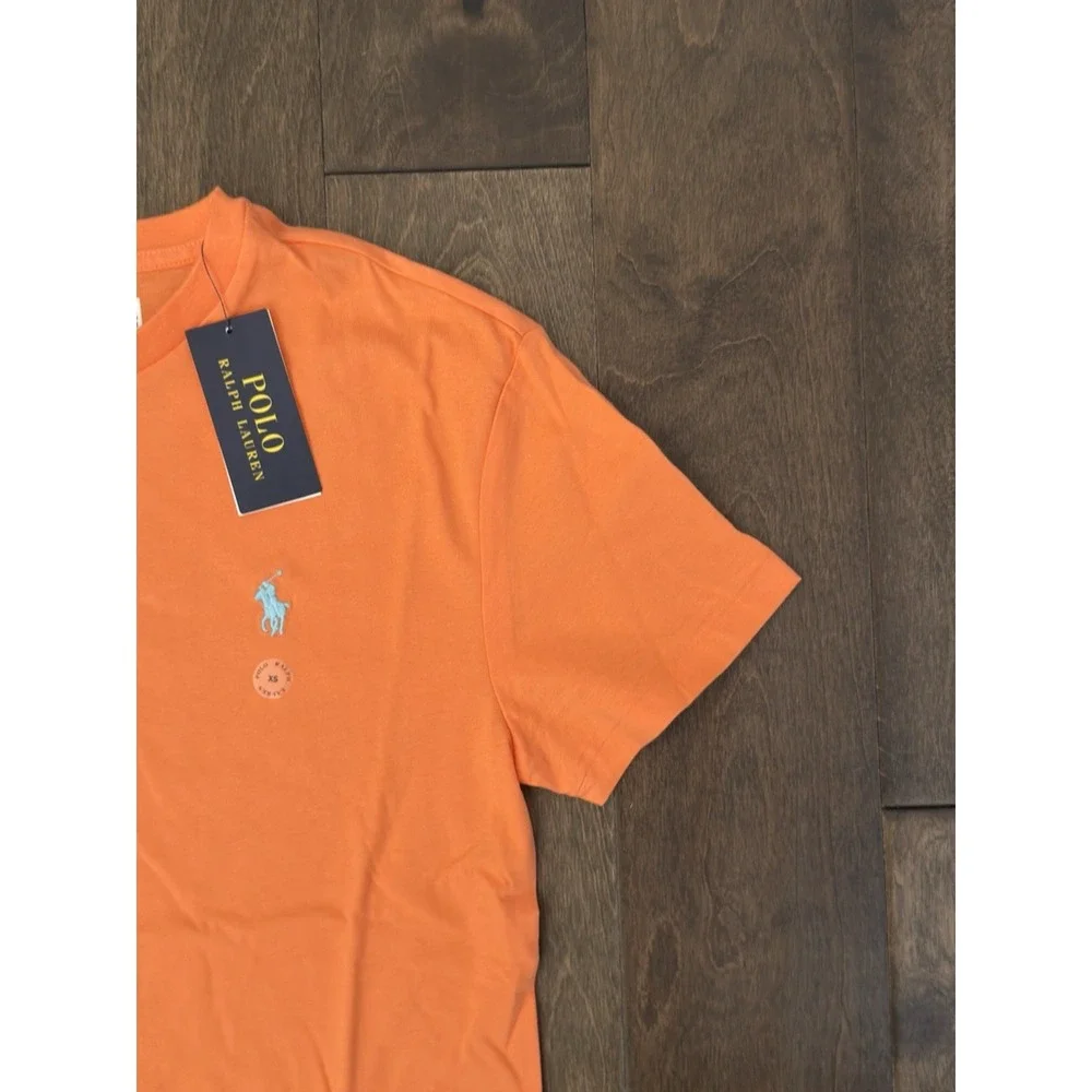 Polo Ralph Lauren Mens Classic Fit Orange Short Sleeve Tee Shirt Blue Pony XS